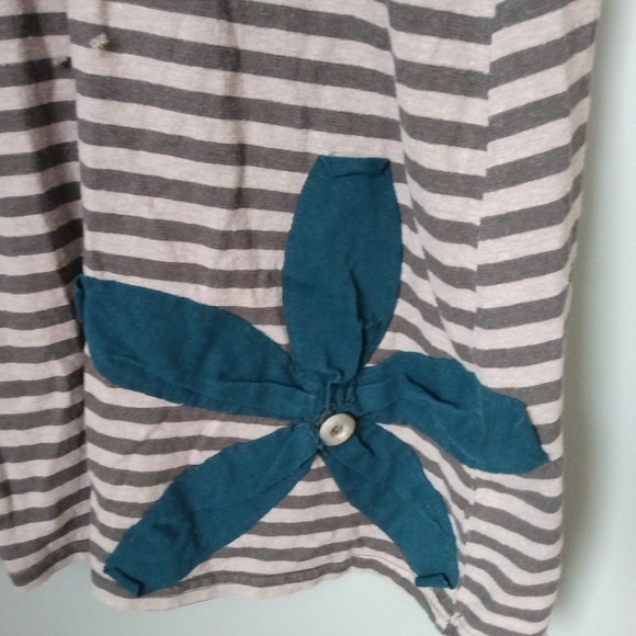 Upcycled Short Sleeve Teal and Gray Short Dress with Flower and Stripes Size XL - Picture 2 of 6